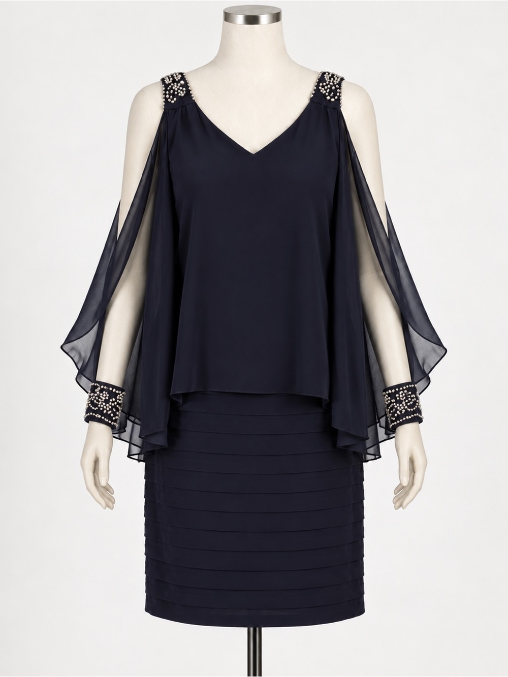 Scarlett Navy Beaded Cold-Shoulder Midi Dress
